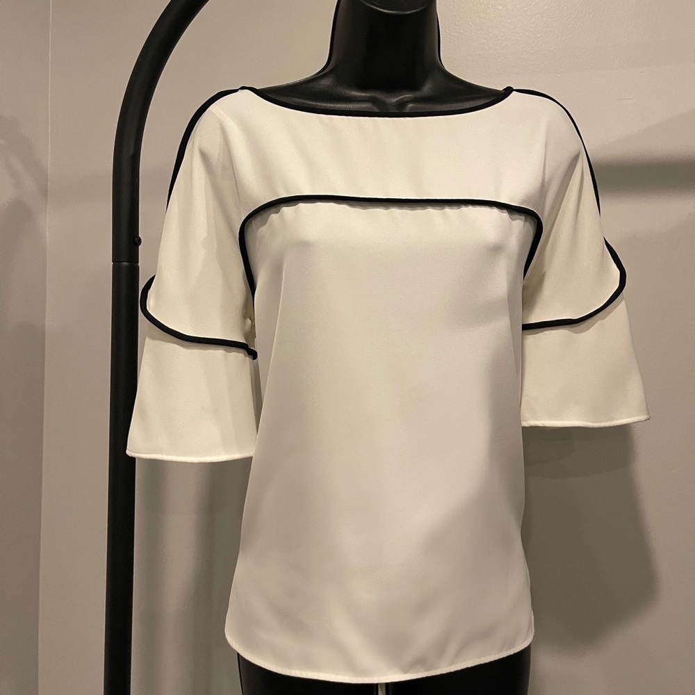 Calvin Klein White Blouse with Black detailed Trim size XS